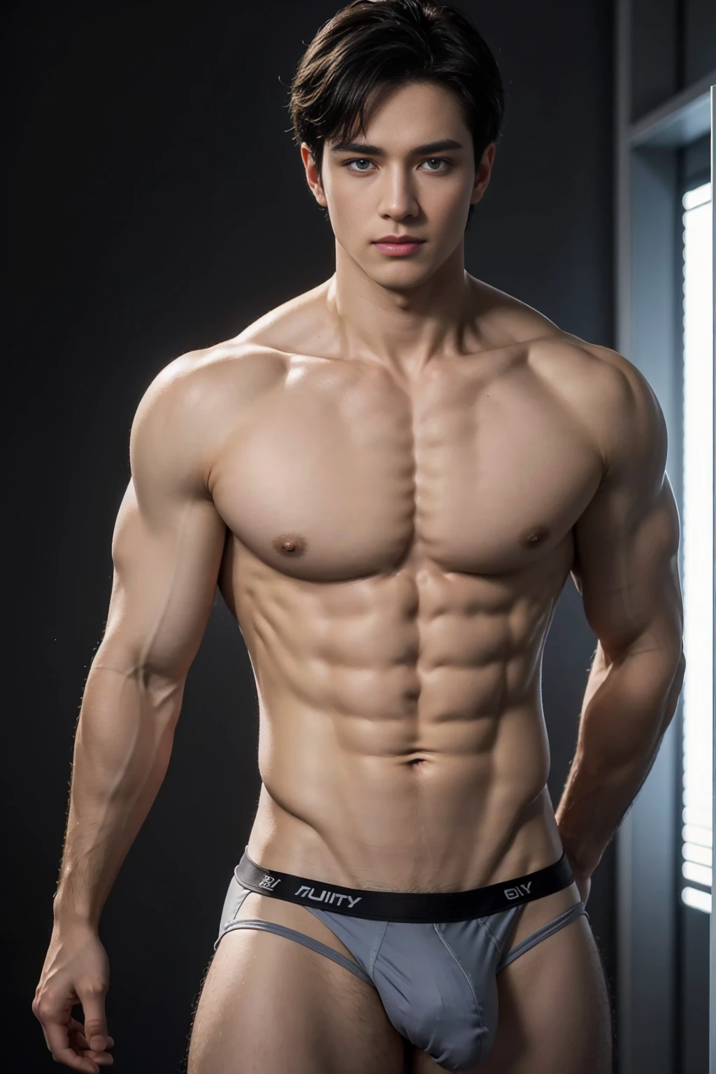 (8K, RAW photo, Highest quality),Realistic,2 handsome men,frontage,Intricate details,Extremely detailed eyes and eyelasheuscular male,Manly,Night sky,Soft lighting,Cinematic lighting,Portrait,Close-up,Lovingly,Exposing the pectoral muscles,Photo of black and blue eyes white gay male model, Blue eyes, Stand in front of a gray background, Sports panties, 22 years old, Lean, beefy, Short hair, Digital SLR, hyper qualit, Fujifilm XT3, Crystal clear, 8K UHD, High detail, Ultra photo realsisim, haar, Pubic hair, ((Realistic skin), ((pores)), ((highdetailskin)), volumettic light, groin, far,sexy underwear,top-down view, complex 3D visualization, high detail, 1 handsome young man (nsfw) looking at the viewer (Pureerosface_V 1:0.6), 18 years old, pure, genuine human skin , (bare chest), muscles, vivid details, hyperrealistic, beautiful background (Medieval: 1,2), octane rendering, 8k, best quality, masterpiece, extremely detailed, computer graphics, unity, wallpapers (realistic, photorealistic: 1.37), stunning, fine details, masterpiece, best quality, official art, extremely detailed CG unity 8k wallpapers,