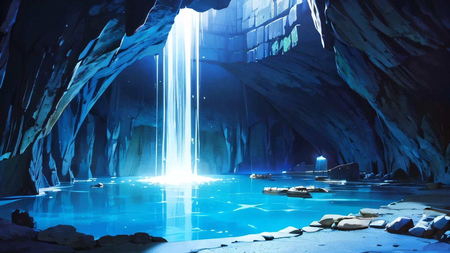 background,Inside the cave,Dark Underground,Cave,puddle,The water is shining blue