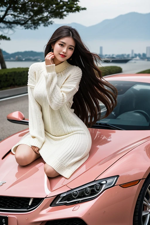 Imagine the highest quality photos。The background is a sophisticated cityscape、Luxury sports cars are shining bright lights。Beautiful long-haired female model in tight knitted dress posing in front of sports car。
Her knitted dress is an elegant pink color、Fit the body、Highlight beautiful curves。The material of the dress has a sense of luxury、Glossy。Her long hair was soft and wavy.、It sways in the wind to create an elegant atmosphere。
Female model looking at camera with confident expression.、The poses are attractive with a sophisticated posture。Fusion of beauty figures and sports cars、It further emphasizes the feeling of luxury and attraction。
Photos that capture lovely moments that convey the charm of luxury and fashion。.、It will make your viewers feel a gorgeous world。Elegant pose of model and glamorous sight of sports car、It is a photo that exudes an attractive sense of luxury...。