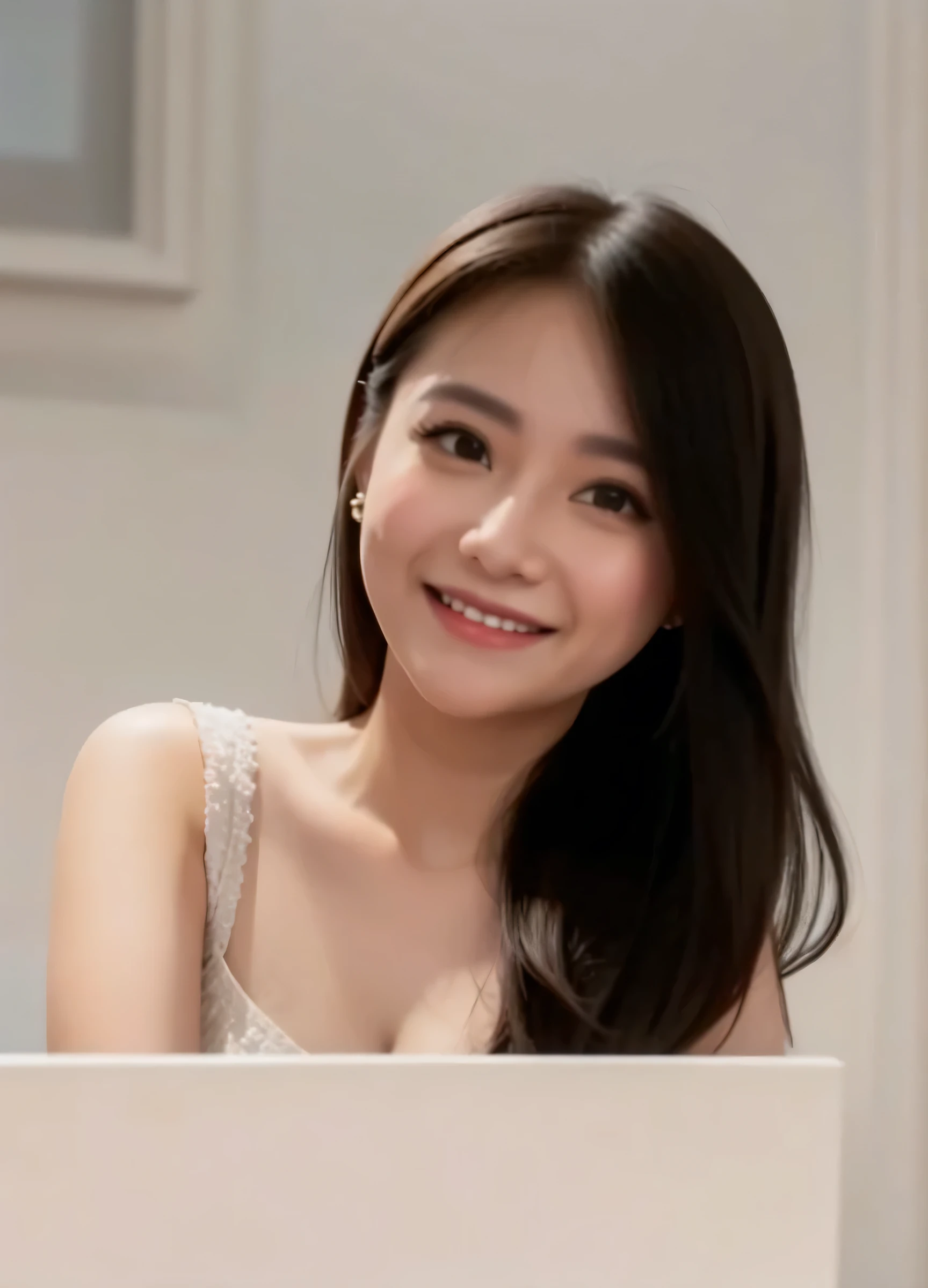 Beautiful, Mini dress, Cleavage, little smile, earring