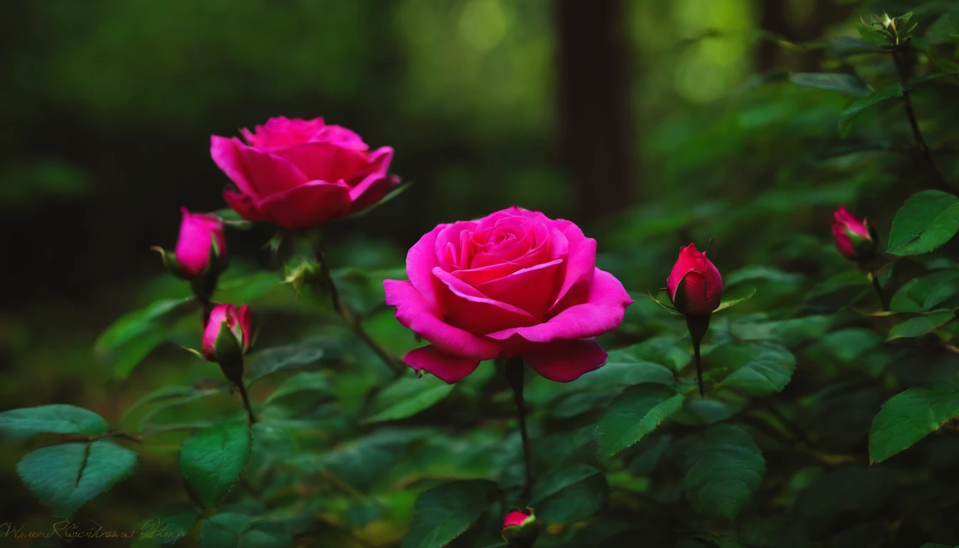 Rosa negra no meio de uma floresta 
