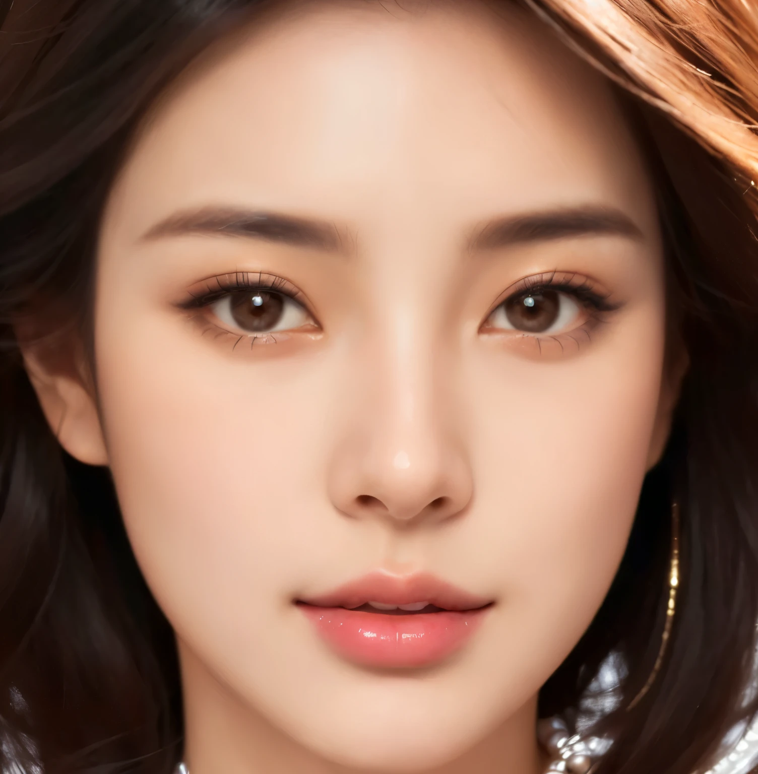 Arafad image of a woman wearing necklace and necklace, Realistic and beautiful face, photoRealistic and beautiful face, hyperRealistic and beautiful face, beautiful realistic face, realistic perfect face, Facial details of an Asian girl, Glossy digital, Beautiful and realistic face, Realistic digital painting, Portrait of a Korean female idol, Korean facial features, realistic digital drawing, Realistic digital illustrations