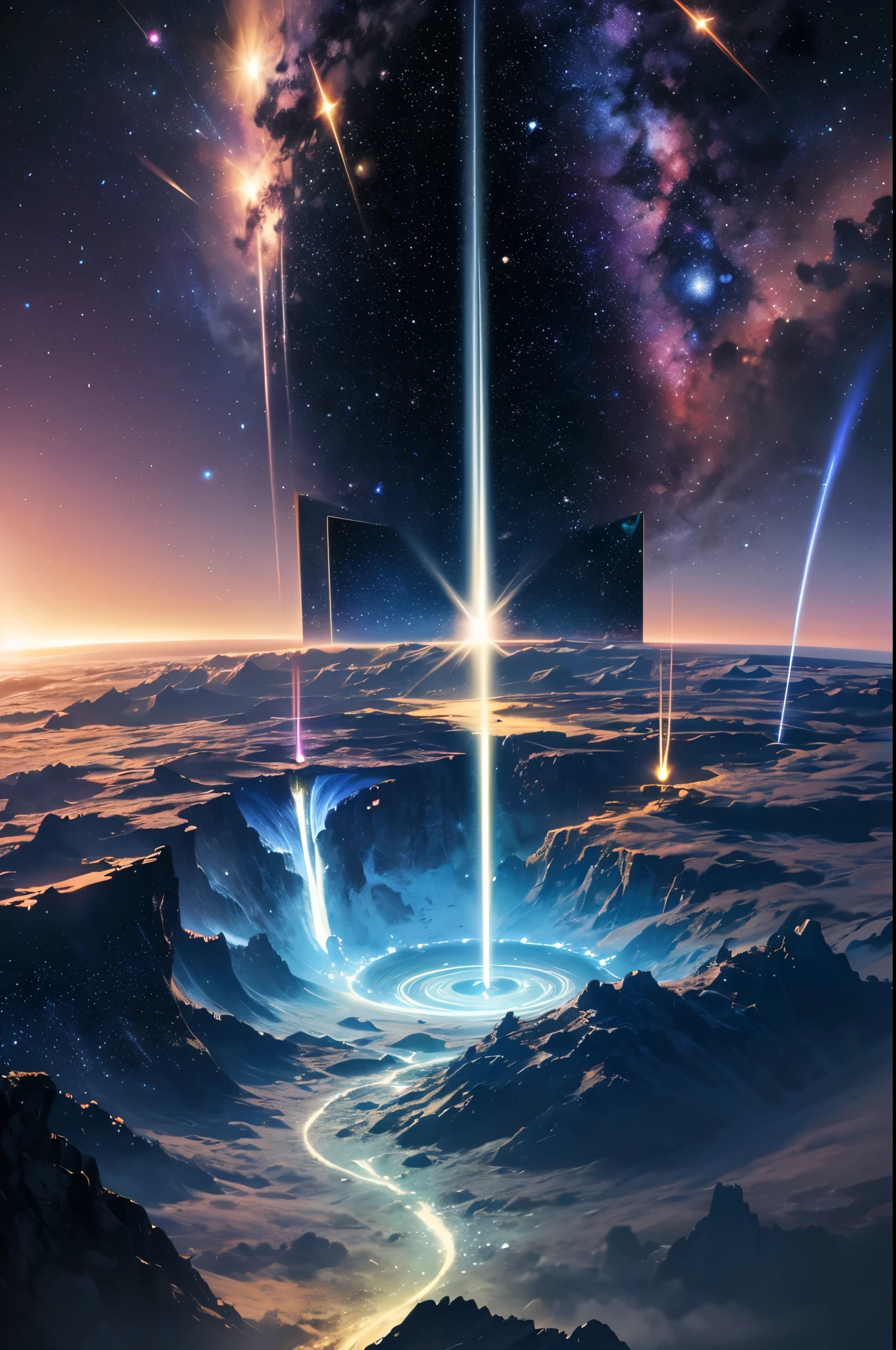 (best quality,4k,8k,highres,masterpiece:1.2),ultra-detailed,(realistic,photorealistic,photo-realistic:1.37),interstellar travel on the Galaxy (Express:1.2),interstellar space,scenery,cosmic landscape,extraterrestrial landscapes,deep space voyage,exploring the universe,intergalactic exploration,stellar adventure,vast galaxies,interstellar journey,starry sky,celestial bodies,nebulae,star clusters,colorful cosmic clouds,surreal cosmic scenery,futuristic spaceships,interstellar highways,travelling at warp speed,galactic highways,interstellar transport,futuristic spacecraft,flying through space,starship bridge,spaceship cockpit,interstellar travel agency,space tourism,luxury space travel,advanced space technology,space exploration mission,stellar navigation,sci-fi aesthetic,advanced propulsion systems,space-time continuum,wormholes,time dilation,acceleration,cosmic rays,hyperspace,gravity wells,mysterious black holes,luminous stars,alien civilizations,exploring new worlds,otherworldly landscapes,extraterrestrial life forms,alien planets,alien flora and fauna,unexplored space territories,cosmic wonders,galactic adventure,voyage to the unknown,cosmic mysteries,limitless horizons,sparkling starscapes,distant constellations,cosmic phenomenons,stellar clouds,space voyage of a lifetime,cosmic exploration,star-lit panoramas,deep space odyssey,beautiful galaxy vistas,stellar artwork,celestial symphony,cosmic ballet,surreal cosmic journey,luminous celestial bodies,interstellar lens flare,mesmerizing interstellar vistas,cosmic artistry,deep space discovery,colorful interstellar travels,uncharted territories,cosmic wonders at every turn,captivating interstellar sights,awe-inspiring cosmic landscapes,vibrant cosmic colors,dazzling cosmic lights.