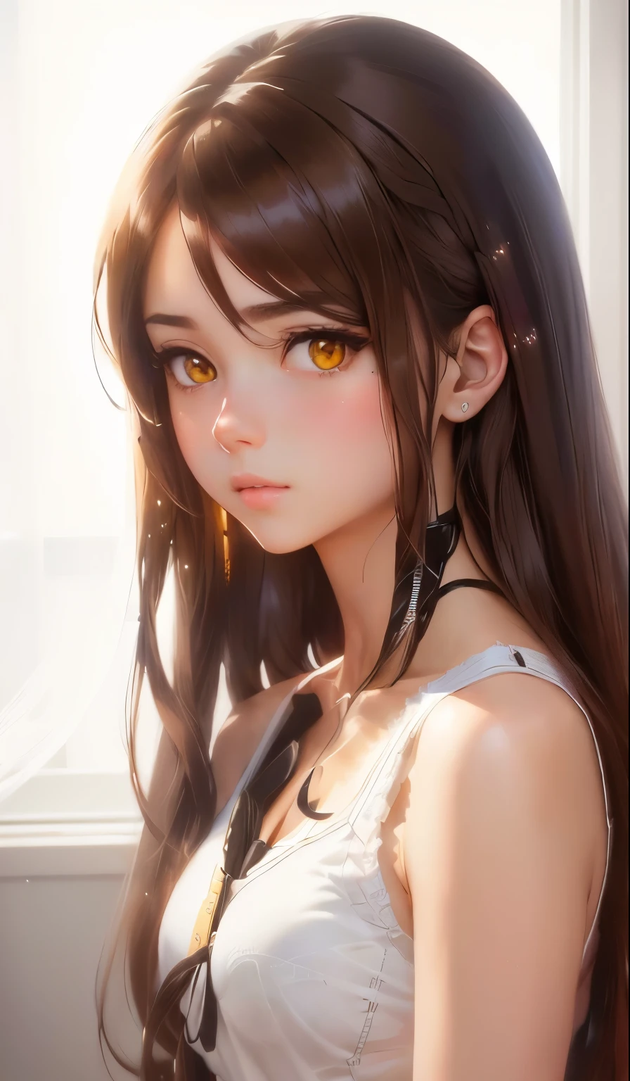 (((masterpiece))), (((portrait))), Kujou Sara, diffused light, dynamic shadow, sharp focus, realistic, become familiar with, High resolution, confused, white background, No bra, photorealistic, lively, Wet, mascara, blush, young woman, (((~ ~ side))), (((nudist))), black hair、long hair、bangs、the cutest in the world、Two-dimensional beautiful girl、facing forward、Viewers are watching、sexy look、perfect proportions、perfect beauty、big breasts