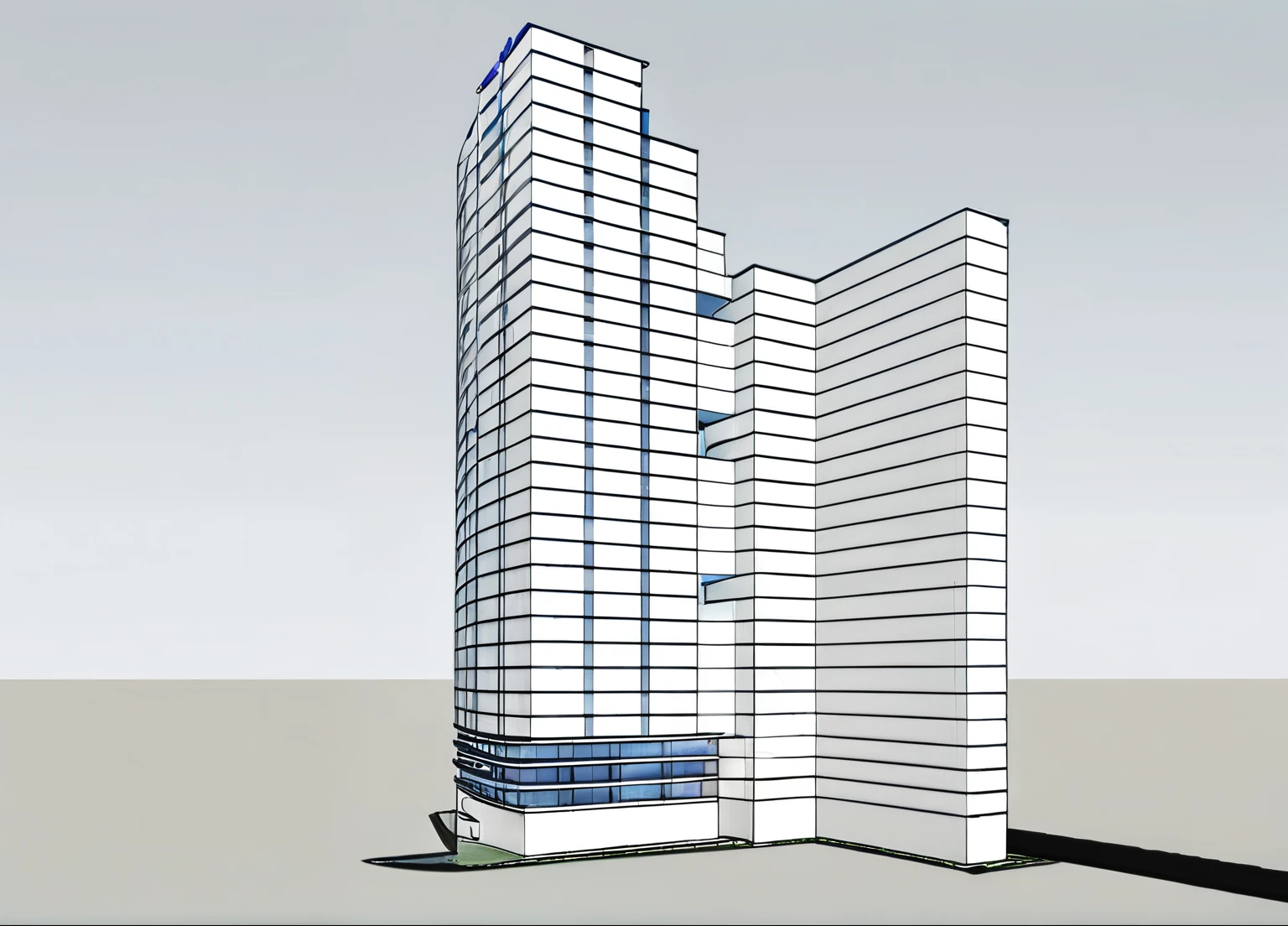 a rendering of a tall building with a blue top, mid-view, sharp hq rendering, pre-rendered, mantra rendering, 3 / 4 view, 3/4 view, rendering of checkmate, rendered, front-view, detailed rendering, perspective view, 3/4 view from below, from street level, conceptual, concept image, conceptual rendering