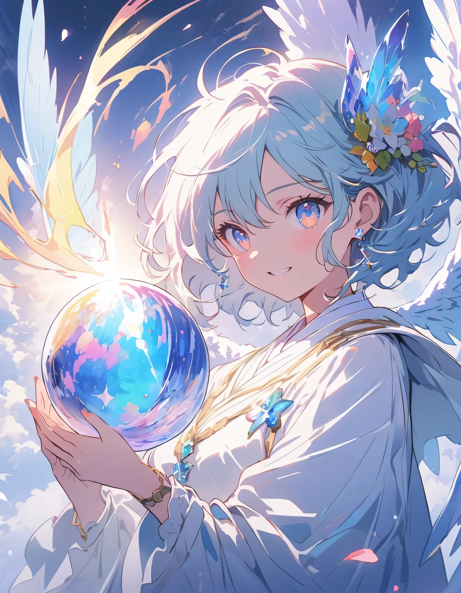 wings round fold、Beautiful Shii female god、(highest quality、masterpiece、High resolution、detailed)、anime style、Flat Style、(Shining Eyes、detailed Shii face), BREAK,extremely detailed、god々Shii、figure、Surrealism, God Story、god mysterious background、Background Blur、eyes shining iridescent colors illuminated light,Dynamic Angle、anime