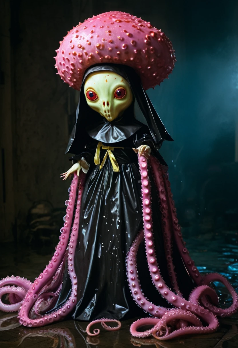8K, ARTISTIC photogrAphy, best quAlity, mAsterpiece: 1.2), A (potrAit:1.2) witch BLOOD Toon Doll Cthulhu nun QUEEN, EYES, PINK many octopus style tentacles, full body RAW candid cinema, yellow hair, 16mm, color graded portra 400 film, remarkable color, ultra realistic, sad admosphere, dark lighting, oppressive atmosphere, depressive colors, kodak portra 400, photograph,r, Natural Light, Pinhead lighgts, blur reflection, Brush Strokes, Smooth, abstract, Splatter, Oil On Canvas, rainbow colors, fractal isometrics details bioluminescens : a stunning realistic photograph of wet bone structure, 3d render, octane render, intricately detailed, titanium decorative headdress, cinematic, trending on artstation | Isometric | Centered
