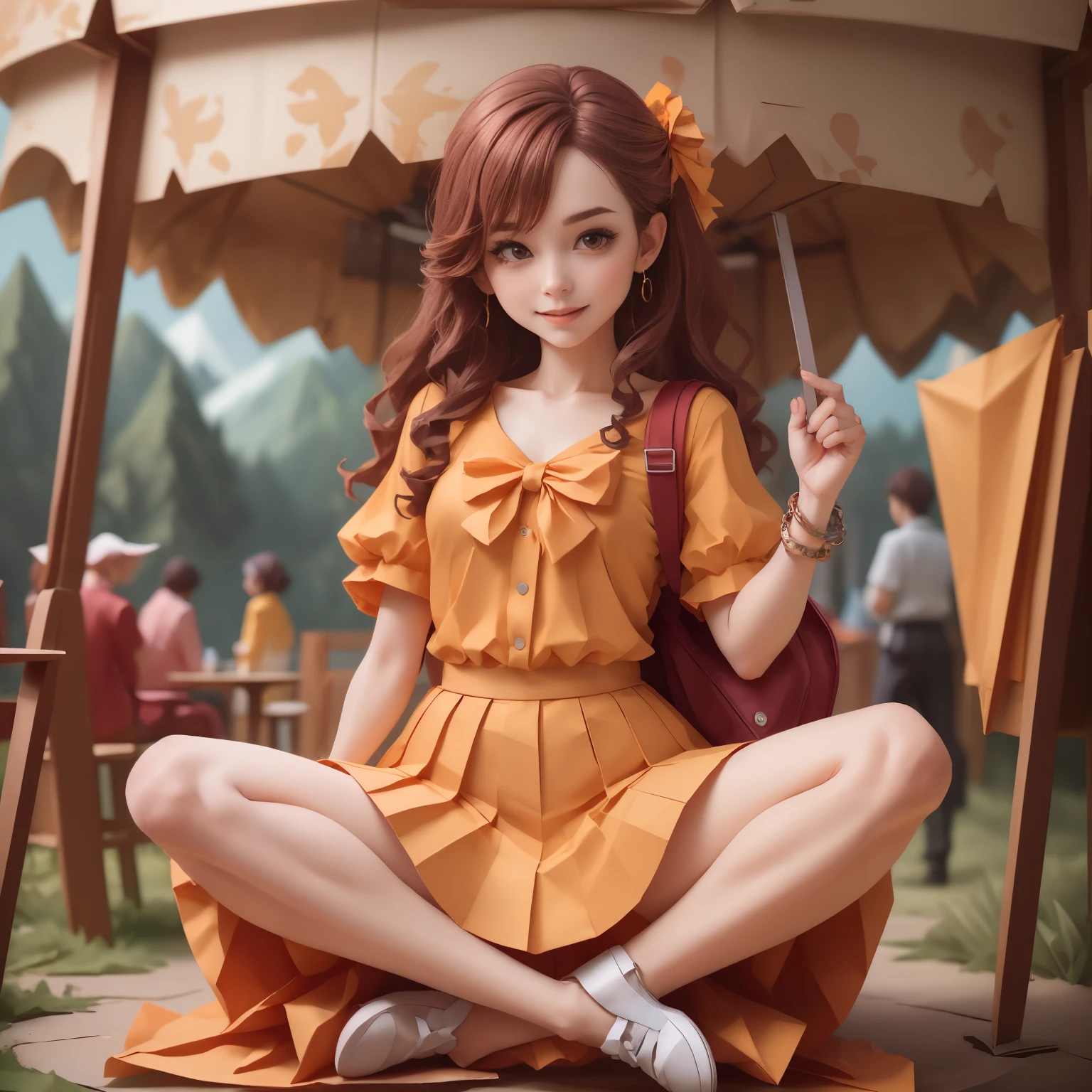 (chibi charactor 1.5), 1girl,(professional portrait, professional writing) ,
masterpiece,best quality,realistic,8k,
official art, ultra highres,

(1girl sitting, spread legs:1.5), 
teenager, kawaii, skinny,
beautiful face, seductive smile,

slim legs,
perfect waist to hip ratio,
looking at viewer,
long hair, brown hair,
lips,
brown eyes,
smile, BREAK,  

cosplay, origami wear, 
jk_style, jk_skirt, jk_shirt, (striped), jk_bow,
shirt, short sleeves,
skirt, plaid skirt,
white pantyhose,
brown shoes, BREAK,  

fashionable accessories, 
bag, hair ornament,
jewelry, bracelet,
backpack, BREAK,  

outdoors, real world location, 
carousel, amusement park,  BREAK, 
BREAK, 
1girl, chibi figure,  
