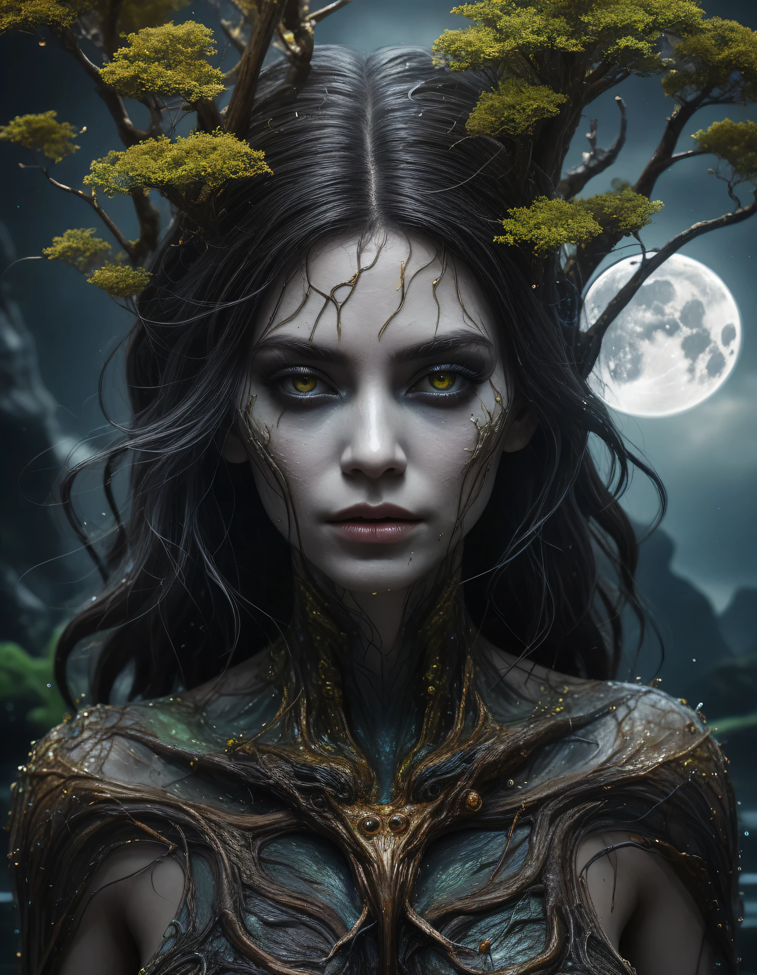 Chalcopyrite Mermaid,moana,golden black make up,longhair,goblin,freckles,pretty face,eyebrow up,full body shot,ominous landscape,glate gray atmosphere,Simon Stalenhag,Nicola Samori,Wangechi Mutu,prime colors,Lisa Frank,city on background,chinesse,pixie,sea,under water,RAW,Retina,full body length,Obsidian Chalsedoon Nightcrawler,ominous landscape, niobium Obsidian atmosphere,dangerous atmosphere,intricate details,realistic humid skin,extremely intricate details,Epic Realistic, cinematic style,film grain,dramatic light,anatomically correct,faded,eyes extremely detailed, high detailed eyes,UHD,Retina,HDR,CinematicTechnicolor,natural skin textures, hyper realism, hyper detailed,High contrast,Realism,Ultra Detailed,irina yermolova,close full body shot, masterpiece,faded,8k resolution,RAW, Nikon Z9,Rakotzbrücke of Germany,(1 terrifying and charismatic monster made from a Cave Swamp tree trunk, have a very pronounced mouth), Branches come out from the head, look at the camera, hypnotic and detailed eyes, built into the tree itself, be confused with them, dark energy, spectrum, very detailed, Natural light, Posthuman, face, neutral, meat, The horror of the universe, alien organic nightmare, fantasy, dream as art, higher resolution,8K,QG, very detailed 8K wallpaper, Complex, high detail, sharp focus, dramatic (full moon), realist, works of art, better quality, space, universe, magic, Complex, very detailed, kind, sharp focus, dramatic lighting, chromatic aberration, Depth of the bounds written, soft lighting, ,tentacles from skull full moon, transmitted by blood, corporal horror