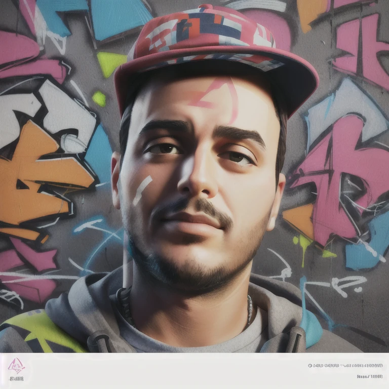 arafed man wearing a cap and a hoodie in front of a grafite wall, retrato de ultra realista, retrato cmyk, grafite, retrato nft, Anton, average [ grafite, acrylic and spray paint, estilo de arte hiperrealista, in grafite style, cara com artgram, retrato da vida real, airbrush on fabric, retrato, retrato de perfil