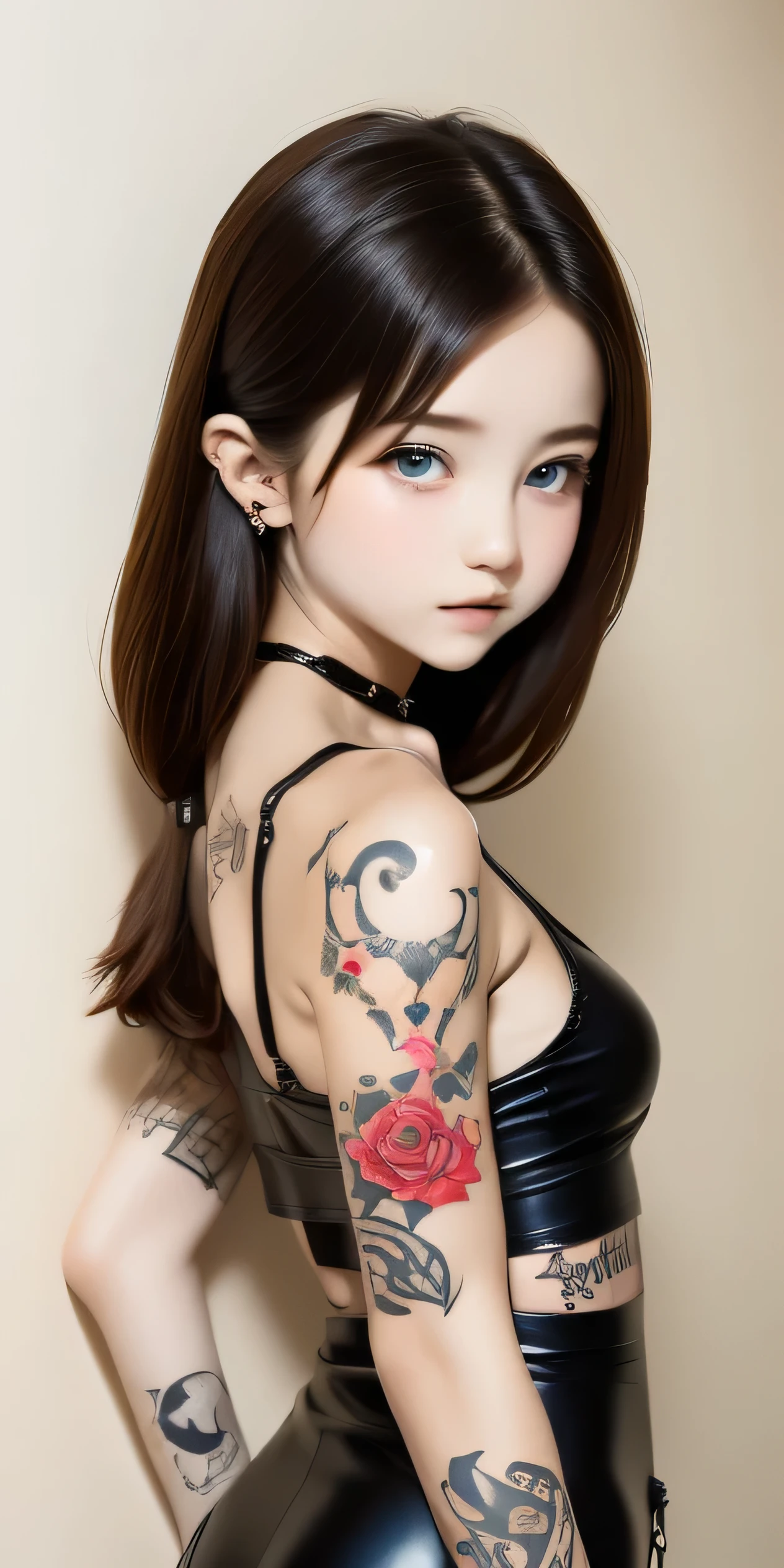 (Browsing Caution:1.2)、Earrings、((tattoo:1.3))、(Roses are not displayed on anything other than tattoos.:1.0)、(Gothic Punk, The sexiest, The most obscene design, And most obviously, Tight and immoral leather fashion.:1.2), ((1 Japanese girl, :1.1)), alone,、highest quality, Realistic, Super delicate illustration, Beautiful and charming girl,(petite and slender body:1.2),One Girl, Girl Photos, Full body shot up to the butt,(large symmetrical eyes:1.2)、 Beautiful Blue Eyes,ear nipple ring、(Jewelry Hair Accessories:1.0)、Jewels encrusted on clothing、(Cute innocent face:1.0)、(Very small beautiful breasts:1.5)、(Beautiful five-fingered hands with clear contours:1.1)、Focus on the face、(The sexiest, Obscene and immoral atmosphere:1.3)、(Perfect Anatomy:1.2)、(Youngesty prostitute has rough sex with male client:1.3)、