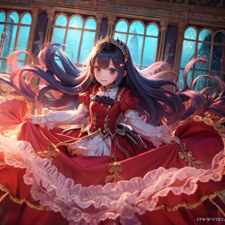 ,highest quality, masterpiece, Highest Resolution, artwork, super それにGet used to it, many Get used to it, Get used to it, それにGet used to it, 3K realistic photos,,((10 year old little girls)),Super detailed baby face,They&#39;re both princesses.,Full-length ball gown dress with hoop skirt,Frilled yoke collar,Finely woven ribbon on the chest,Puff sleeves,Long sleeve,((lolita style hot pink princess satin dress、Comes with lots of frills and ribbons。)),crazy&#39;Colorful Fashion,Shiny silk satin dress,Soft and smooth silk satin fabric,luxury,Very long blonde hair,blue eyes,white skin european,pajamas,((Outside the palace)),Happy dancing princess,Gorgeous flowing dress,Fine white ruffles and lace,Super long hair as long as her body,the princess is running