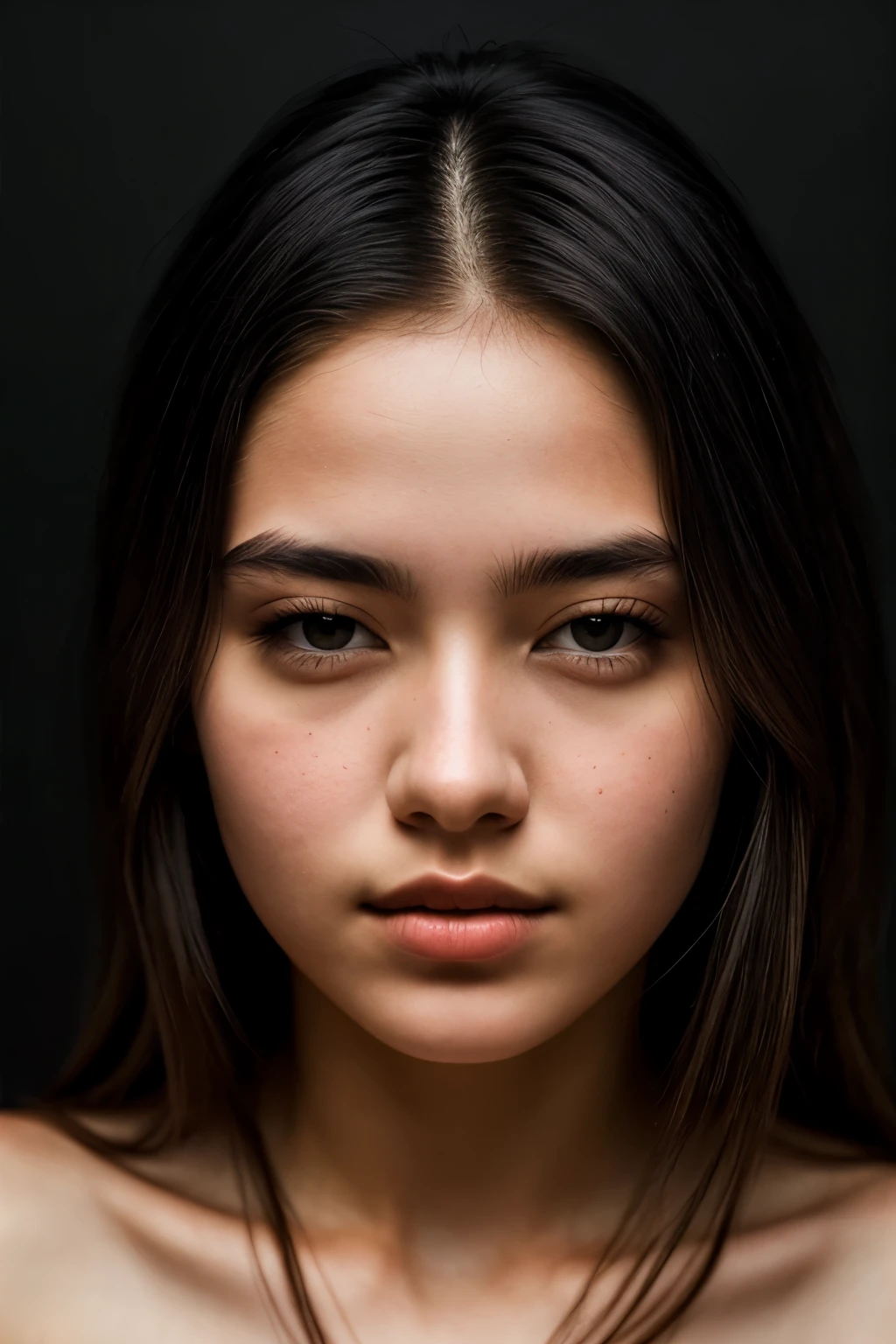 a 20 yo woman,long hair,dark theme,soothing tones,muted colors,high contrast,(natural skin texture, hyperrealism, soft light, sharp),red background,dark,