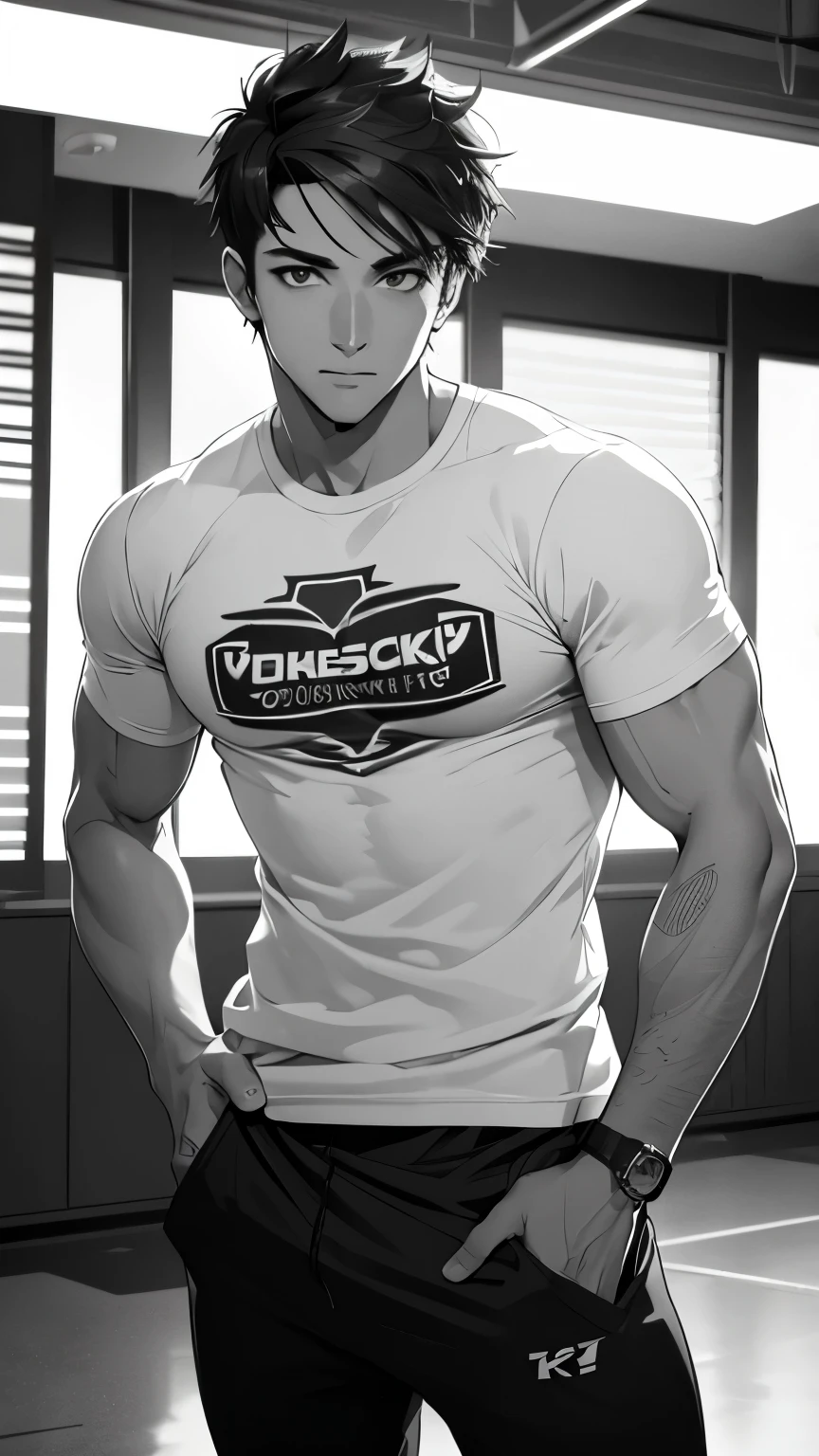 man, masterpiece, 8k, high detail of faces, cute guy goes out doing sports, sex and, athletic body, t-shirt, naked torso, sexy look, hot guy, licks cocky finger, cool yakuza