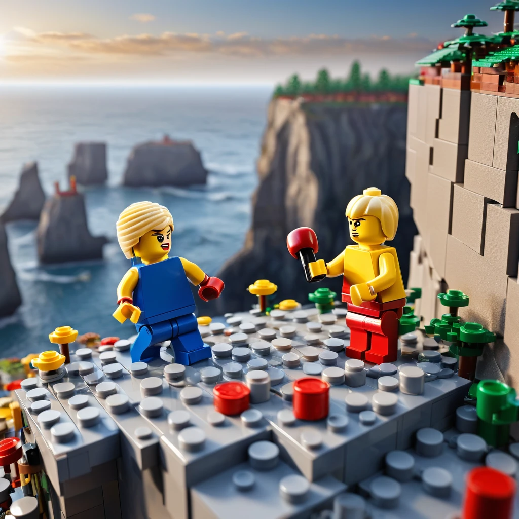 (best quality, high resolution, Lego boxing match on the cliff
