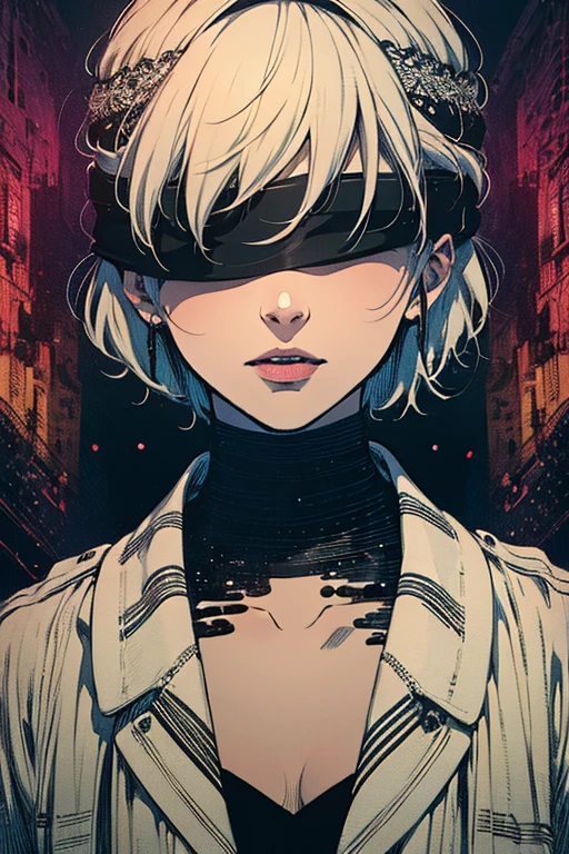 (masterpiece, highest quality, highest quality, Official Art, beautifully、aesthetic:1.2),
Blindfold, alone, One girl, Open your mouth, short hair, Long sleeve, bangs, smile, Upper Body, bandage, shirt,
Very detailed,Most detailed, Optical Hybrid, playful pattern, Vivid texture, Unique visual effects