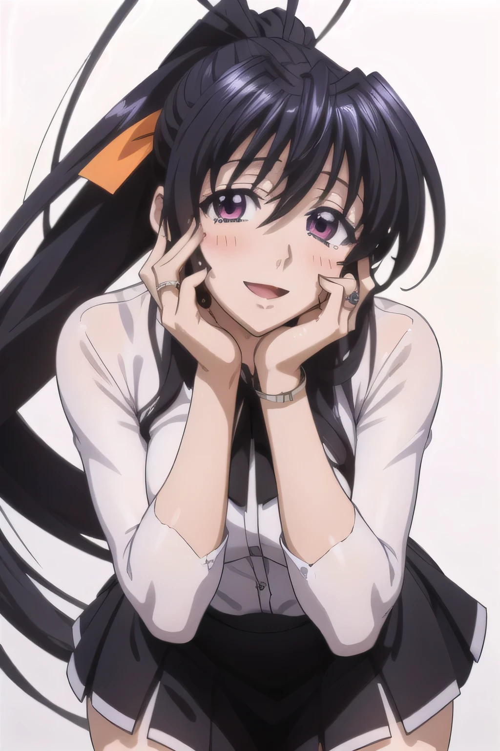 Himejima Akeno、Long Hair、(draw the eyes:1.2)、one person 、smile 、blush
、Leaning forward
、Open your mouth
、Black tight skirt
、squat
、Make a ring with your fingers in front of your face
、(highest quality) 、(Fine skin:1.3)