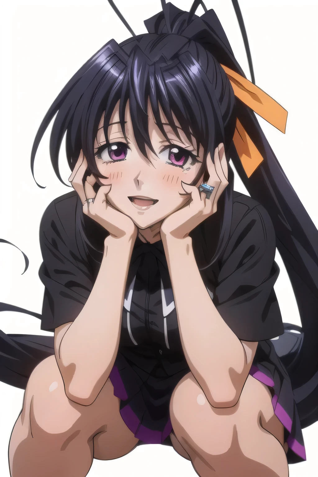 Himejima Akeno、Long Hair、(draw the eyes:1.2)、one person 、smile 、blush
、Leaning forward
、Looking up
、Open your mouth
、Black tight skirt
、Squat with your legs apart
、Make a ring with your fingers in front of your face
、(highest quality) 、(Fine skin:1.3)