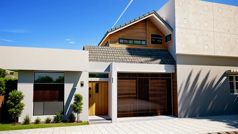 (masterpiece),(high quality), best quality, real,(realistic), super detailed, (full detail),(4k),8k,modern house exterior design,Modern architecture,Beautiful_sky,Day light, no_humans, outdoors,sky,tree,Garden flower front of building