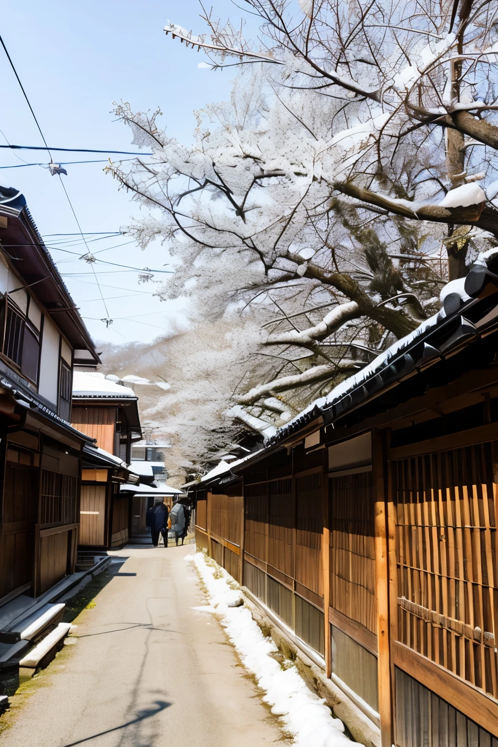Kyoto in the harsh winter、Arashiyama、Frozen Icicles、A large amount of fine snow particles、