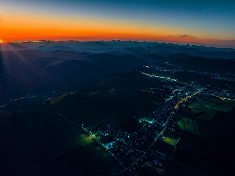 Blue Hour,View from the sky,Over the countryside,dawn,Light of the sun