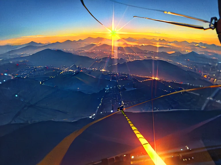 Blue Hour,View from the sky,dawn,Light of the sun,dazzling,The view from the parachute