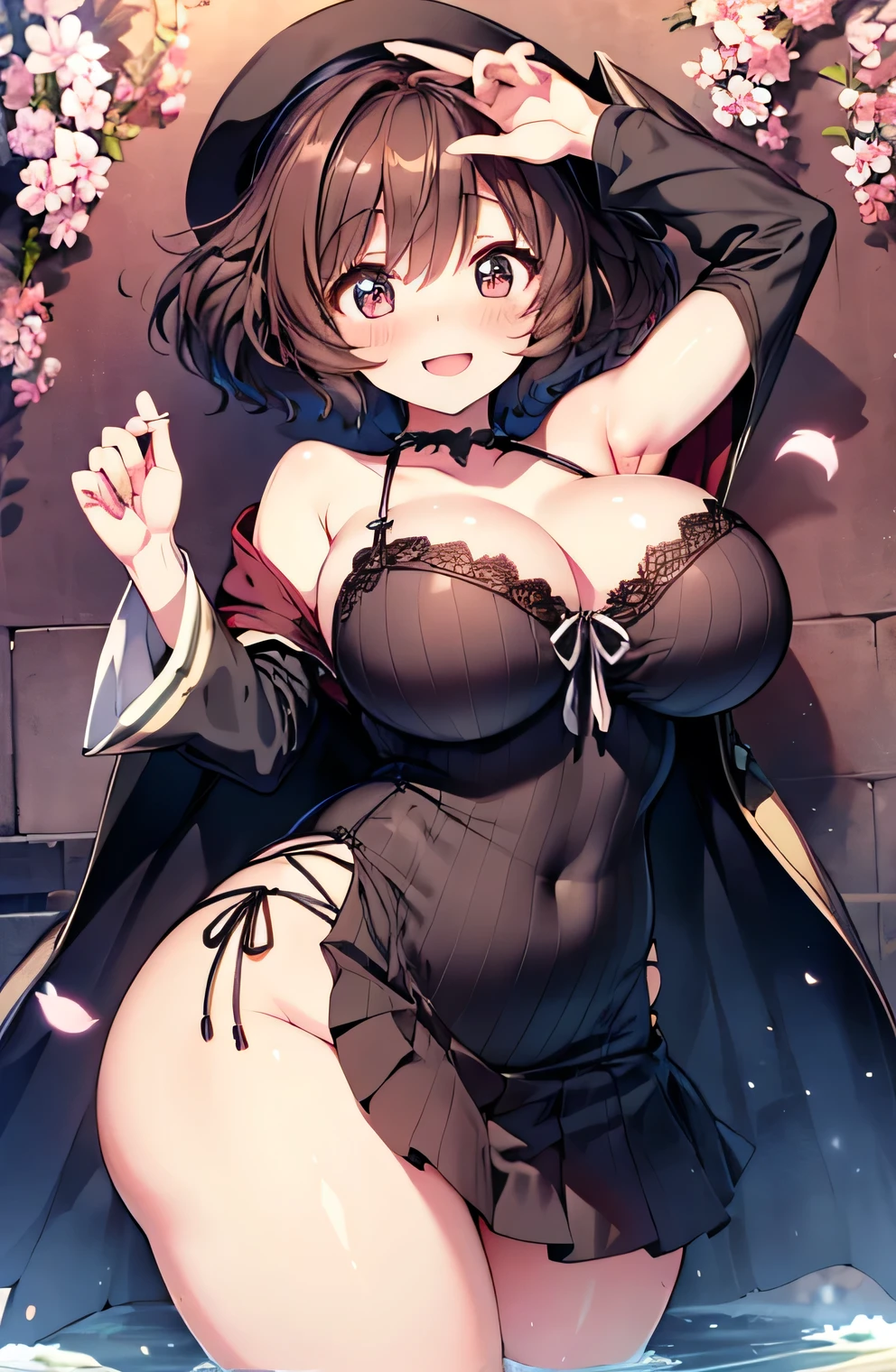 Anime illustration、highest quality、A short and voluptuous penguin idol、companion、Perfect proportions、overwhelmingly big breasts、Beautiful, shining eyes、Blushed、smile、Cowboy Shot、Thick legs