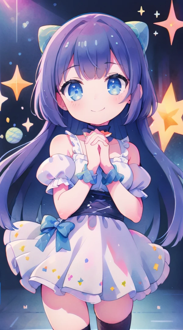 masterpiece，最high quality，超スペシャルcute，cute，smile，Touching face with both hands，Shineピンクの髪_Twin Drill Tail，Chibi Character，Princess Fashion，pastel，ribbon，Frills，Shine，mysterious，high quality，Beautiful graphics，Super detailed，Entering the rings of a planet