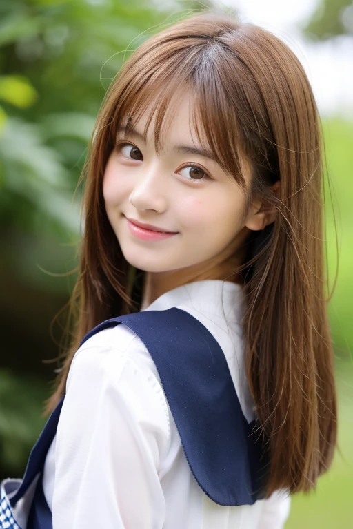 Japanese beauty, View your viewers, Very detailed, Brown Hair, A neat and clean woman, high school girl, Happy, high quality, high quality, Very detailed , whole bodyi、Young face、