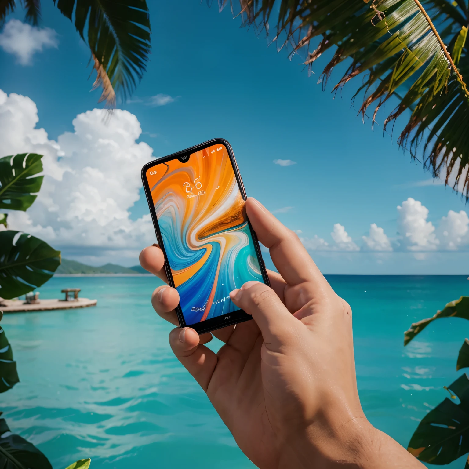 Make a background for a Redmi note 9 Pro advertisement and make it in tropical vibes