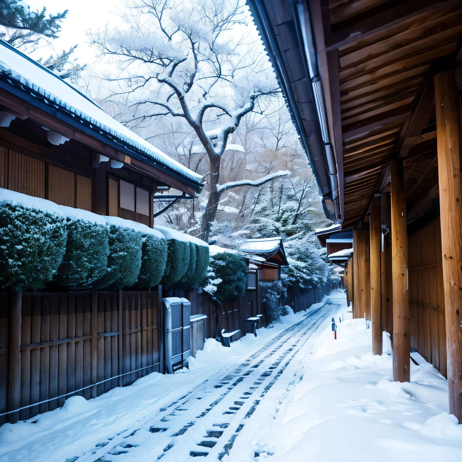 Kyoto in the harsh winter,Snowy Arashiyama、Freezing、[[[A large amount of fine snow particles]]]、