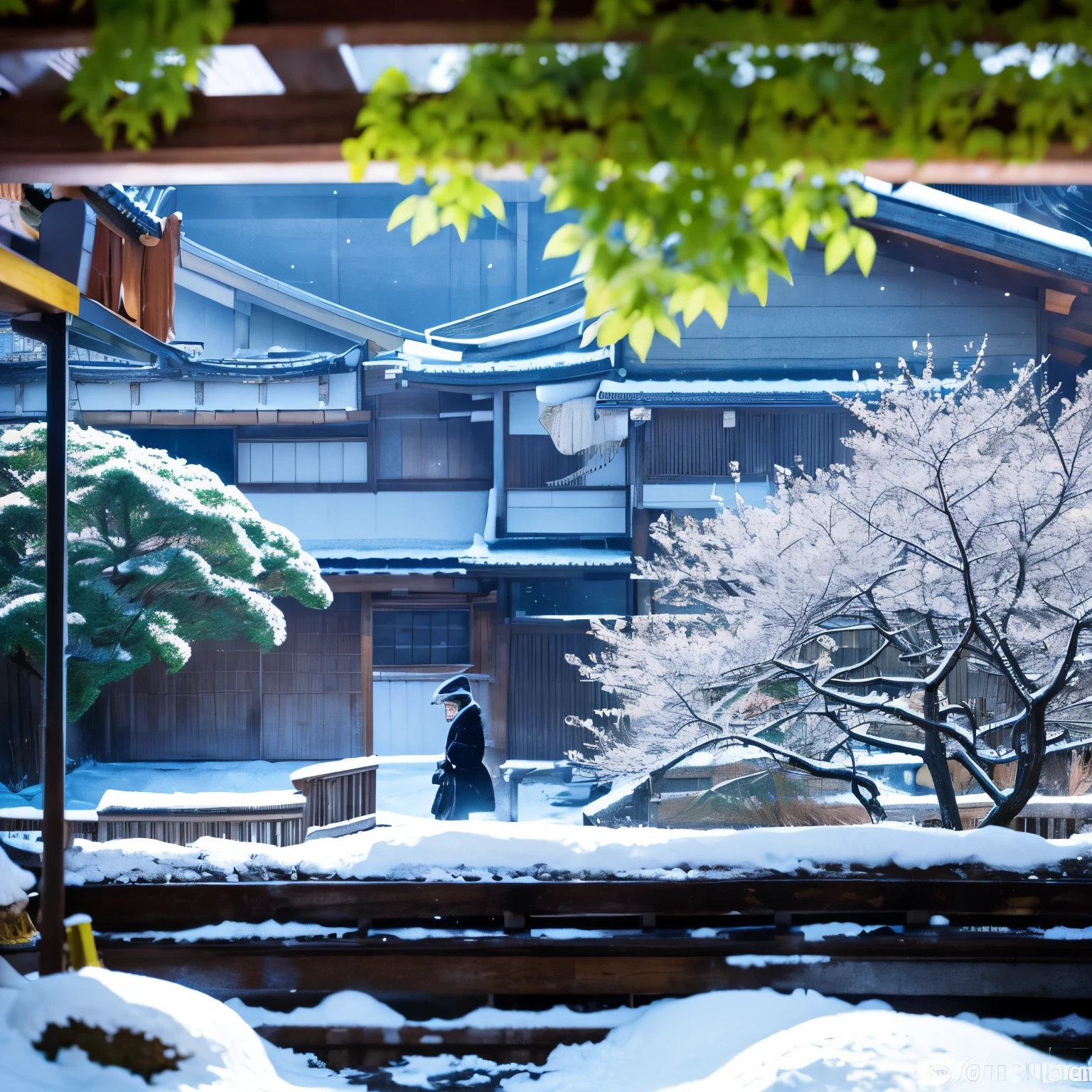 Kyoto in the harsh winter,Snowy Arashiyama、Freezing、[[[A large amount of fine snow particles]]]、