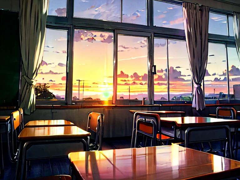 evening,School classroom,after school,Nobody is here,sunset