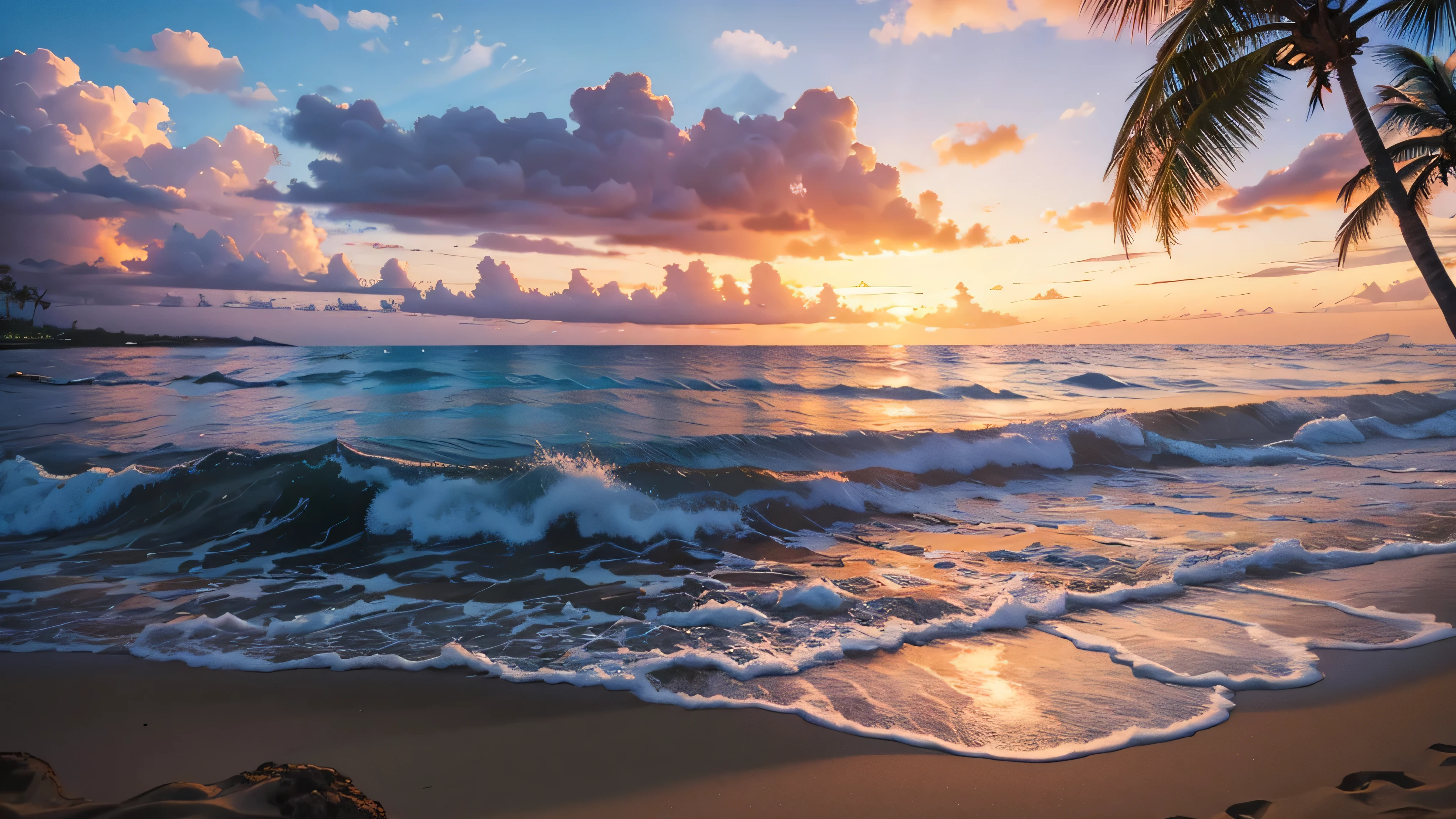 Sunset Hawaiian Beach, 16:9 8k photos realistic
