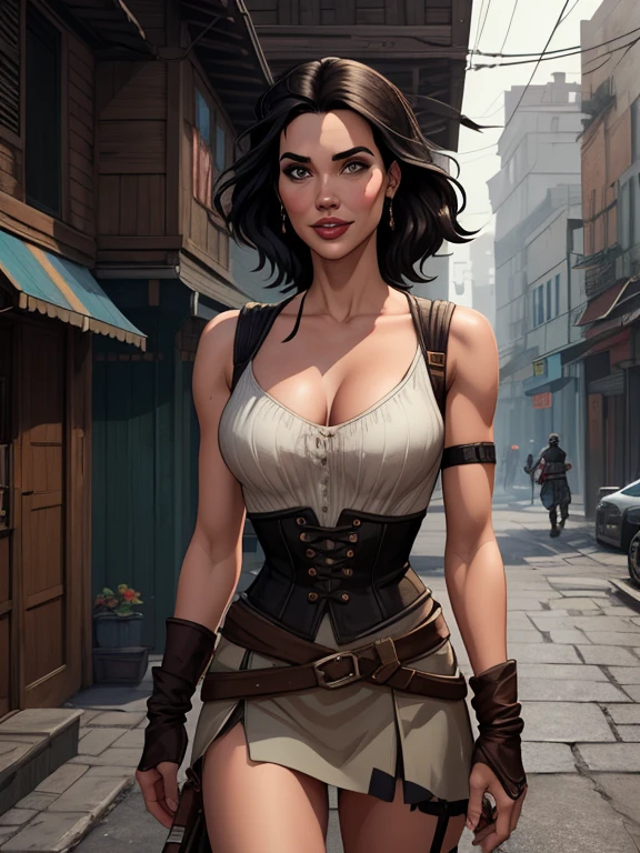 Xena princesa guerreira modo retrato sensual estilo sesys Estilo cartoon digital illustration juntos namorados Estilo cartoon personagem modo retrato Personagem estilo cartoon expressão facial feliz lindo sorriso e seis médio pequeno modo retrato cintura para cima mulher com roupas de couro andando pela rua, vestindo armadura de assassino de couro, armadura de couro skimpy, roupas de couro de fantasia, Roupa de Fantasia, in a leather espartilho, Yennefer, lara croft medieval, bela assassina feminina, fantasia sombria cyberpunk sedutora, Yennefer de Vengerberg, Armadura deslumbrante, weared em armadura de couro, espartilho, em armadura de couro, estilo cartoon, digital illustration, estilo GTA Jennifer Connelly modo retrato