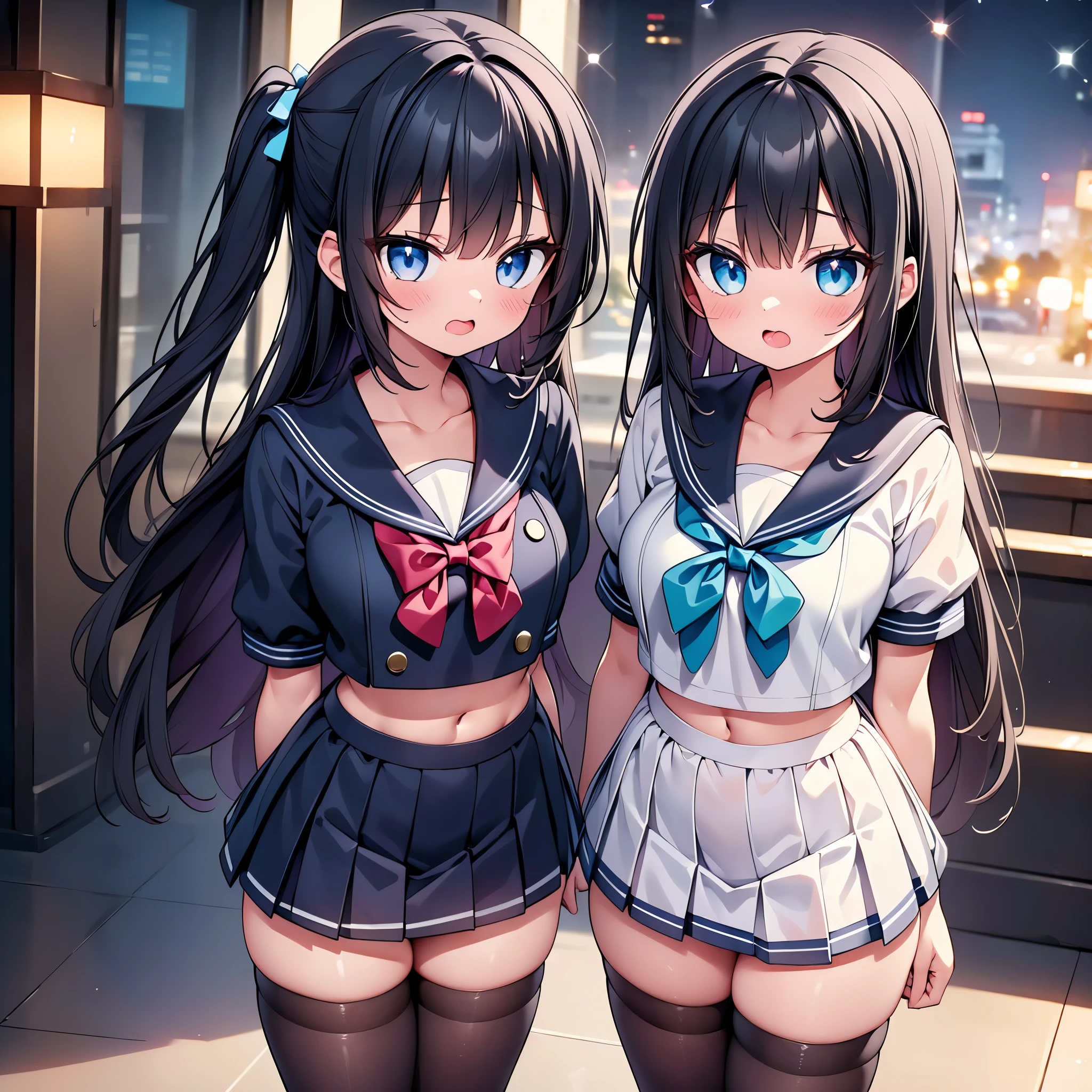 (cute eyes:1.2), (sparkling eyes:1.2), highest quality,wonderful,finely,extremely detailed CG Unity 8K wallpaper, (Stand in line:1.2), (3 girls, Black Hair, cute eyes, sailor uniform, clothed), (cleavage cutout:1.2), (midium breasts), (open mouth:1.1), (long tongue:1.1), (mouth drool:1.1), (Black knee socks:1.1),(Thighs:1.2),(Waistline:1.2)