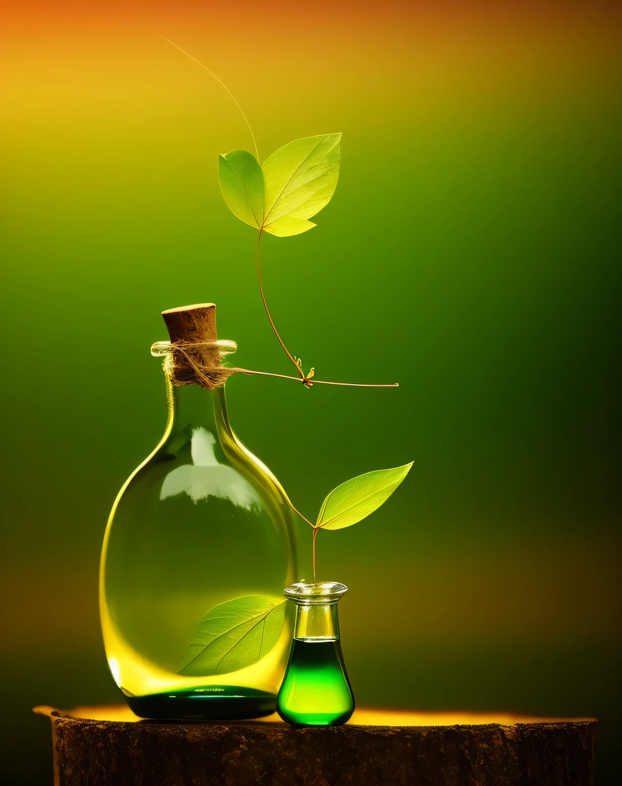 bottle of liquid，There is a drop of liquid on it，There is a leaf next to it, photosynthesis, photosynthesis, author：Francois Girardon, author：joseph mary vane, illustration”, Discover photos, Key Art, Atmosphere", Atmosphere", Still photos, illustration », author：Peter de Seif, photo, illustration, by Marion Ankrum