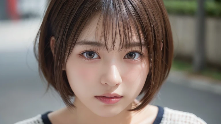 (Short Hair:1.2),(Wearing a blouse:1.2),1 girl,Japanese,21 years old,(Small breasts:1.3),(highest quality,masterpiece:1.3,超A high resolution,),(Ultra-detailed,Caustics),(Photorealistic:1.4,RAW shooting,)Ultra-Realistic Capture,Very detailed,High resolution 16K human skin close-up。 Natural skin texture、,Pores、、It needs to be detailed enough to be easily identifiable。 Skin should be even-toned and healthy looking。 Use natural light and colour, Sad expression, Looking at the camera, Perfect dynamic composition, Outdoor