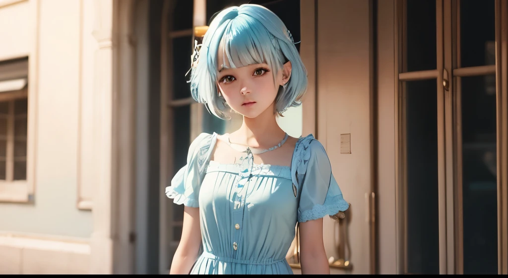 cute girl Light blue hair color Refreshing dress