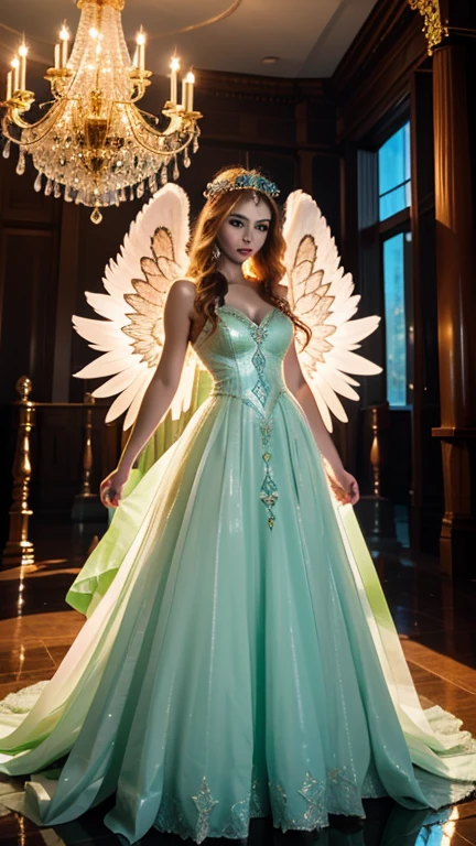 Create a beautiful fantasy empress under angelic aurora