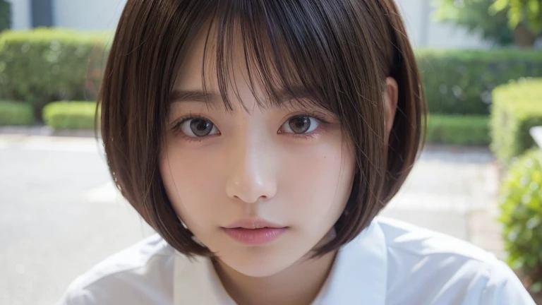 (Bob Cut Hair:1.2),(Wearing school uniform:1.2),1 girl,Japanese,21 years old,(Small breasts:1.3),(highest quality,masterpiece:1.3,超A high resolution,),(Ultra-detailed,Caustics),(Photorealistic:1.4,RAW shooting,)Ultra-Realistic Capture,Very detailed,High resolution 16K human skin close-up。 Natural skin texture、,Pores、、It needs to be detailed enough to be easily identifiable。 Skin should be even-toned and healthy looking。 Use natural light and colour, Sad expression, Looking at the camera, Perfect dynamic composition, Outdoor