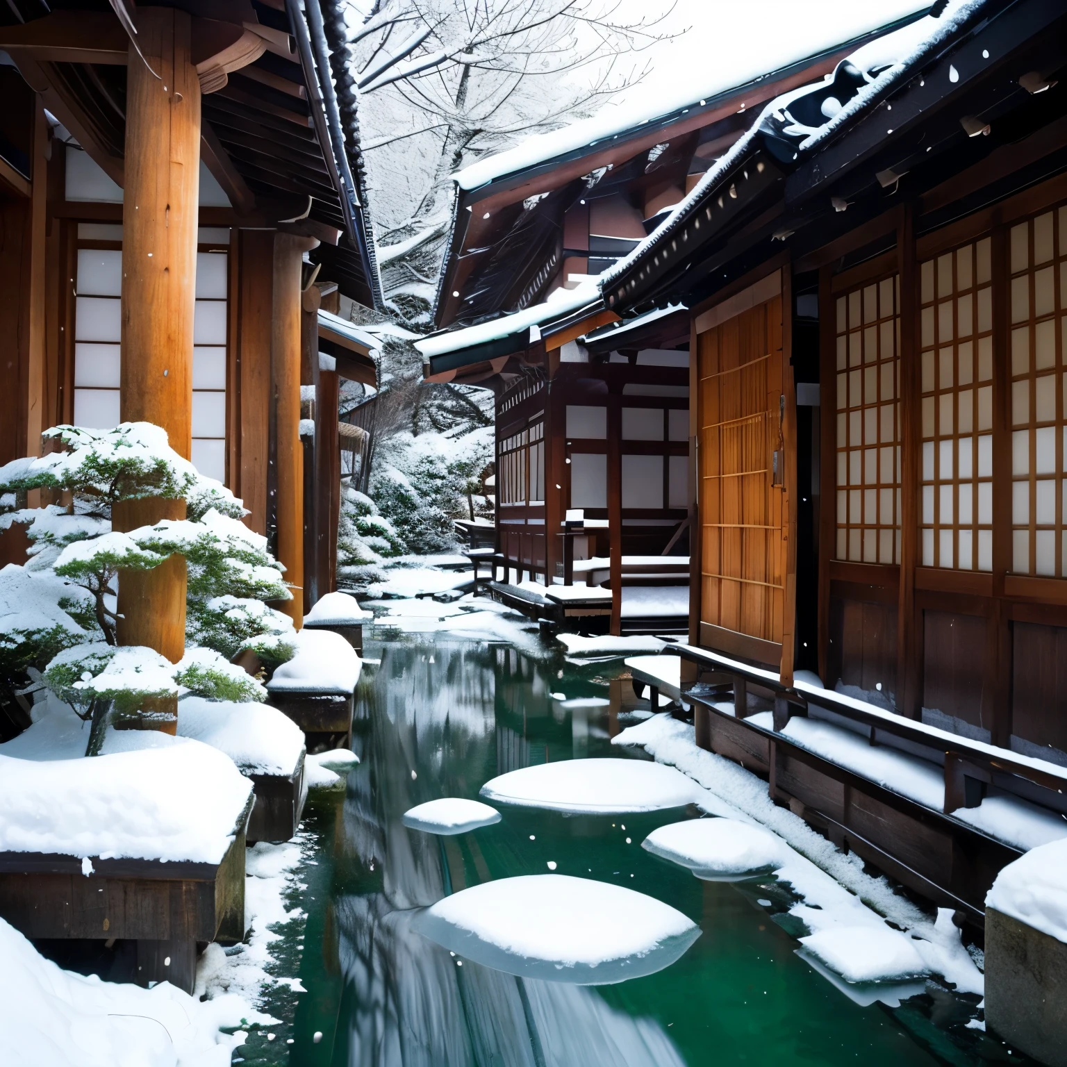 Kyoto in the harsh winter、Arashiyama、Freezing、Let it snow、A large amount of fine snow particles、