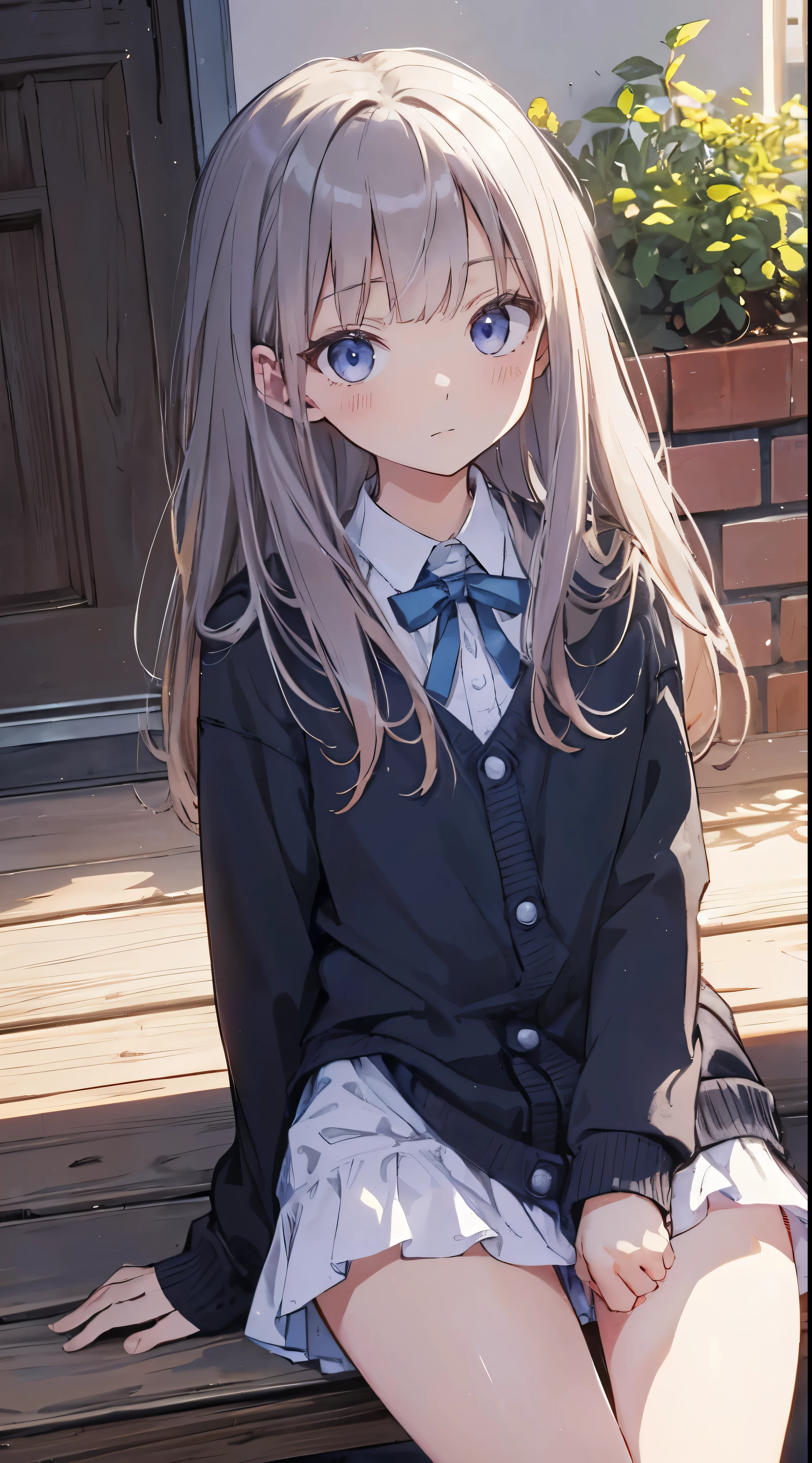 Masterpiece、Highest quality、highest quality、(((Lori)))、 ((((Petite))))、Shiny hair quality、Small face、Sitting、Super detailed, beautiful, wide eyes、Ultra-detailed, clear and beautiful faces、(cute illustration:1.2), High-resolution, ultra-detailed, best quality, embarrassed 、Cute white underwear、Thighs