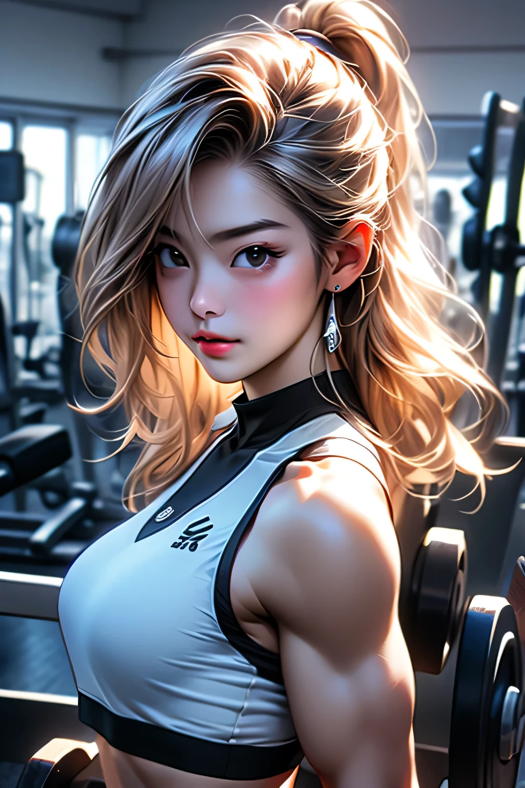 (woman:1.2) (bodybuilder:0.8)、masterpiece、Real、The point of view is this、At the gym､Upper body portrait､masterpiece, 最high quality, high quality, High resolution,