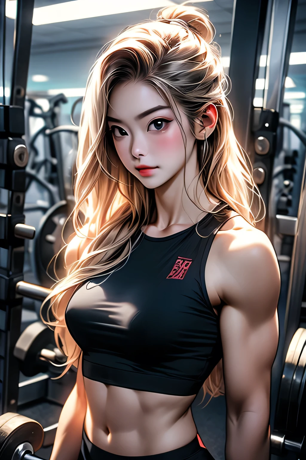 (woman:1.2) (bodybuilder:0.8)、masterpiece、Real、The point of view is this、At the gym､Upper body portrait