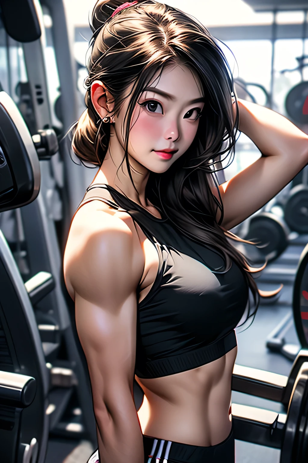 (woman:1.2) (bodybuilder:0.8)、masterpiece、Real、The point of view is this、At the gym､Upper body portrait