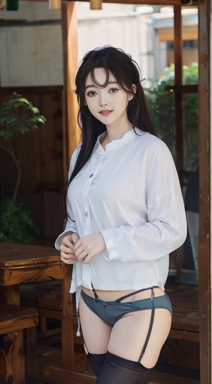Ulzzang-6500-v1.1, (RAW Photos:1.2), (Photorealistic), (Genuine:1.4), 1With a girl、Very cute girl、21 years old、game_Hmph, Blue Eyes of the Sea(Eye details), A shy smile、(strict suit fashion:1.3)、I am working、(Ultra-realistic pantyhose:1.2), Curly Hair、Realistic skin texture、Glowing Skin、Exposed thighs!!! , compensate、eye shadow、、((Sexy Panties:1.6))