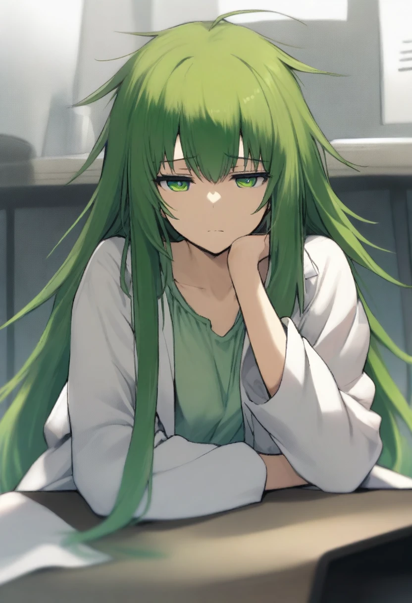 solo、Make your face clear、Green hair color、Cheeks are a little red、The gesture of tucking hair behind the ear、Loungewear