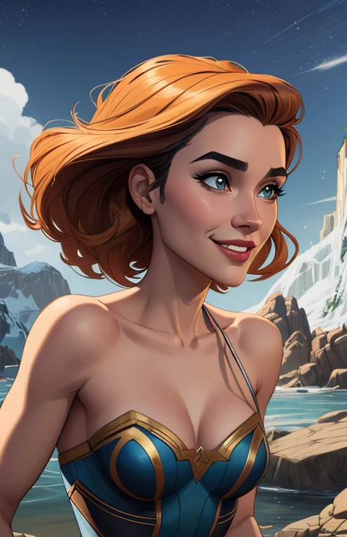 Personagem mulher estilo atompunk Fiona rainha Anna de Arendelle com marcas de guerras Imagem de desenho animado de uma mulher .Ilustra??o estilo desenho animado, estilo de arte dos desenhos animados, estilo de arte dos desenhos animados, digital illustration style, estilo atompunk design de personagens altamente detalhado, arte digital detalhada coragem, Forest fan art, Design de personagens de retrato, beautiful digital illustration, retrato de alta qualidade, Arte em quadrinhos, mulher jovem cabelo com transas lindas . Queen Anna of ArendelleBeautiful lined eyes Medium large bust and wonderful sexy clothes. image expression of sexual desire from waist to head illustration Queen Anne of Arendelle atompunk style Fallout 4 style pose playboy magazine sensual witch Character cartoon style facial expression happy beautiful smile and six medium small portrait mode waist up with lots of gold around her other stones precious portrait mode waist up queen of the south Jennifer Connelly GTA scenery dominatrix gold coins chest with jewelry with her boyfriend, um homem com barba preta, armado com um estilo militar,