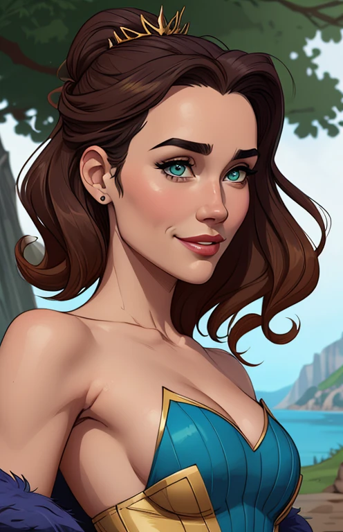 um close de uma mulher com um colar e um colar, no estilo da Pintura Digital, in digital illustration style, pintura digital vibrante, no estilo da arte digital, arte digital pintada, arte digital de retrato, estilo pintura digital, pintura digital colorida, seu rosto emoldurado por cachos, pintura digital sensual, cor posterizada, # 1 pintura digital de todos os tempos